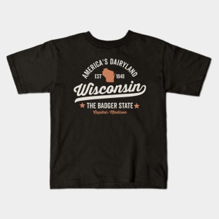 Wisconsin America's Dairyland The Badger State USA Kids T-Shirt